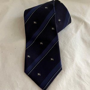 Burberry London Navy Blue Logo Silk Tie Made in Italy
